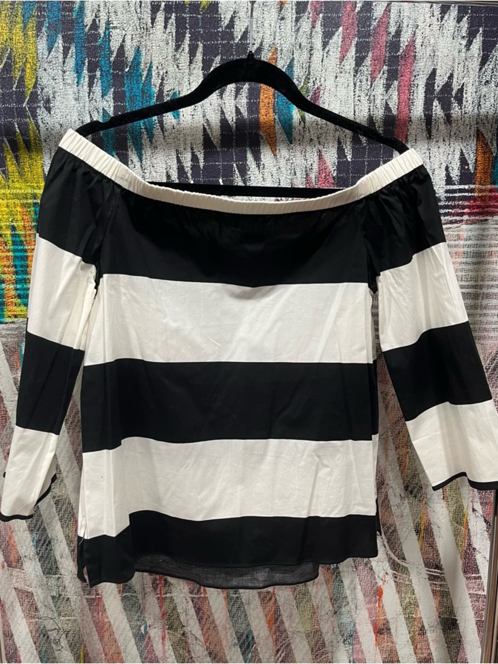 Vince Camuto Black & White Horizontal Stripe Off-Shoulder Top